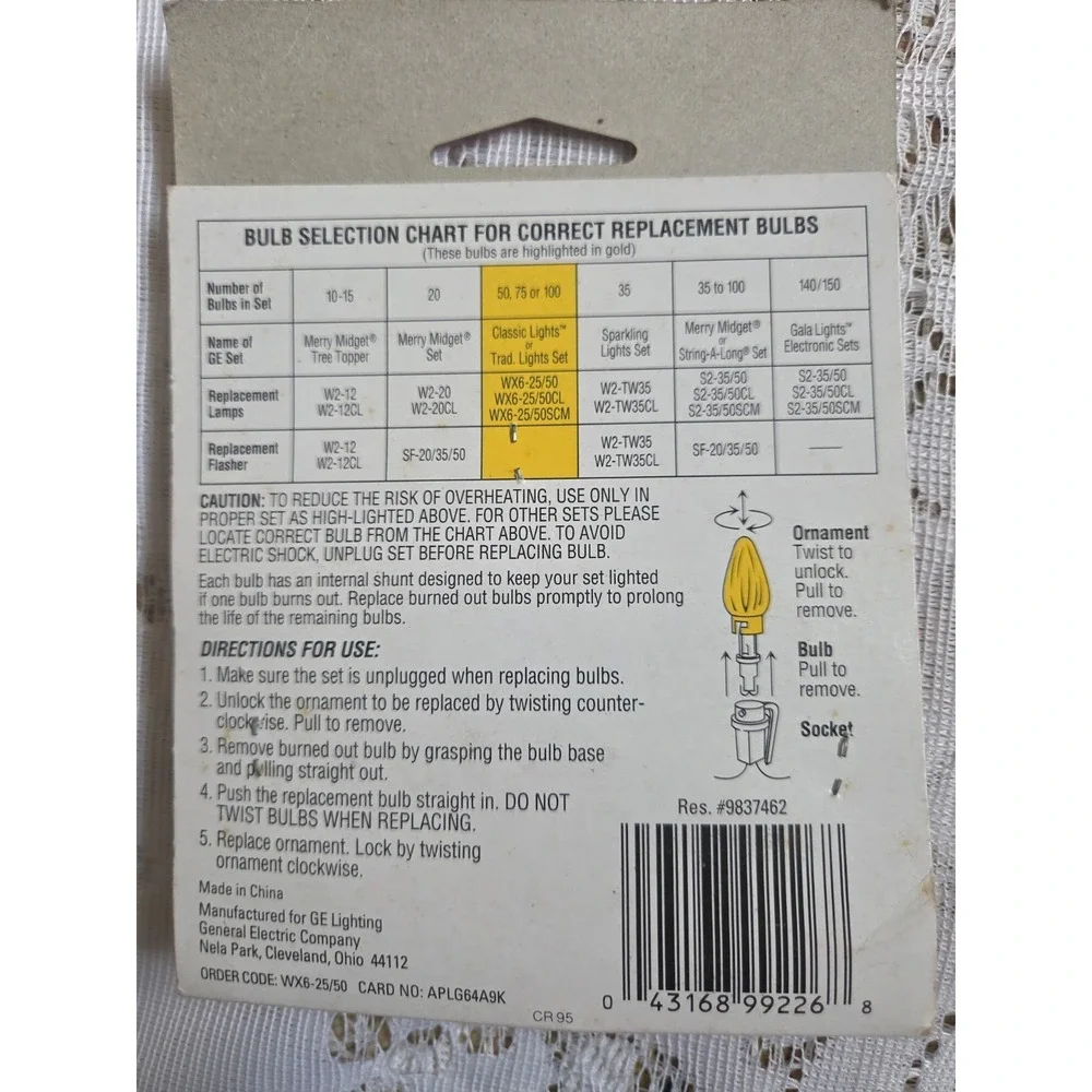 GE String A Long Replacement Bulbs For Classic Lights WX6-25/50CL Vintage 6 Pks